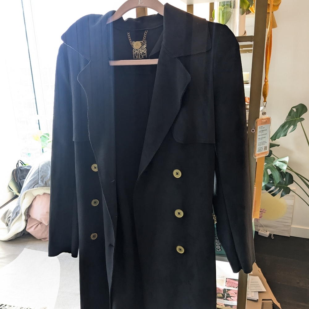 BIBA suedette (vegan) trench coat in charcoal size 6 (UK)